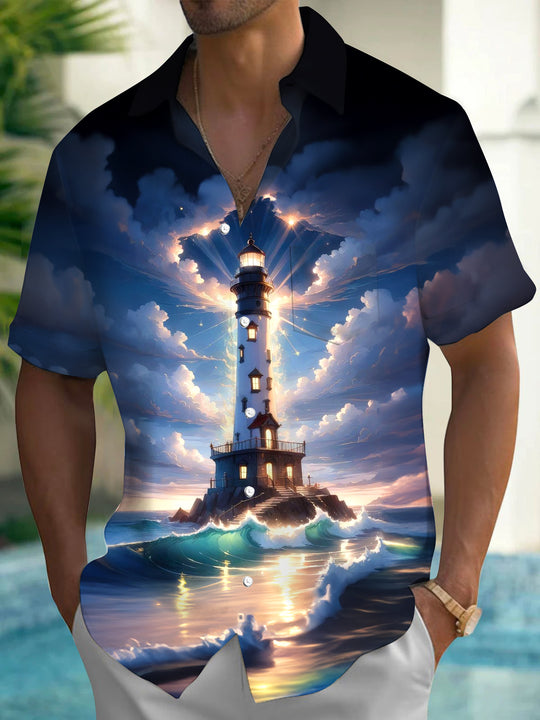 men's Hawaiian shirt front view tropical beach vacation