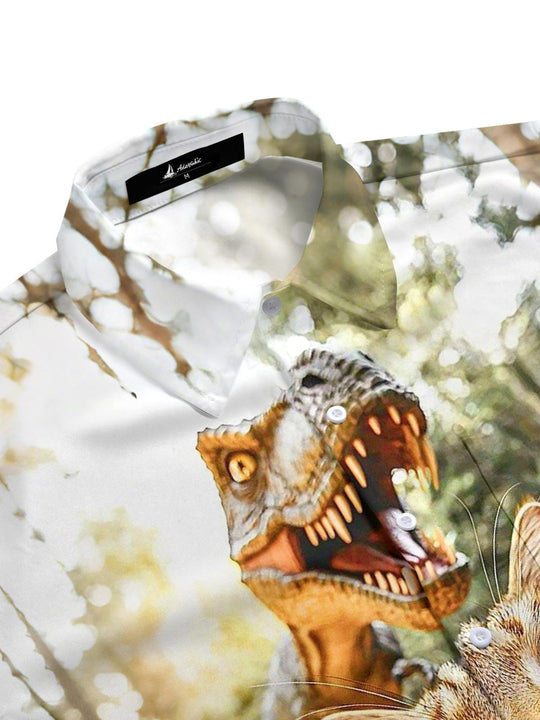men's feline print shirt side view