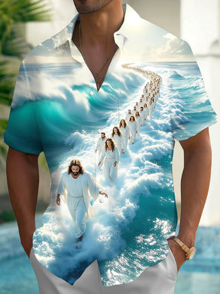 men's ocean print shirt front view