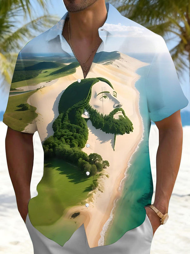 men's ocean print shirt front view beach vacation