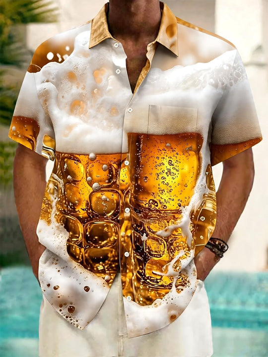 men's beer print shirt front view