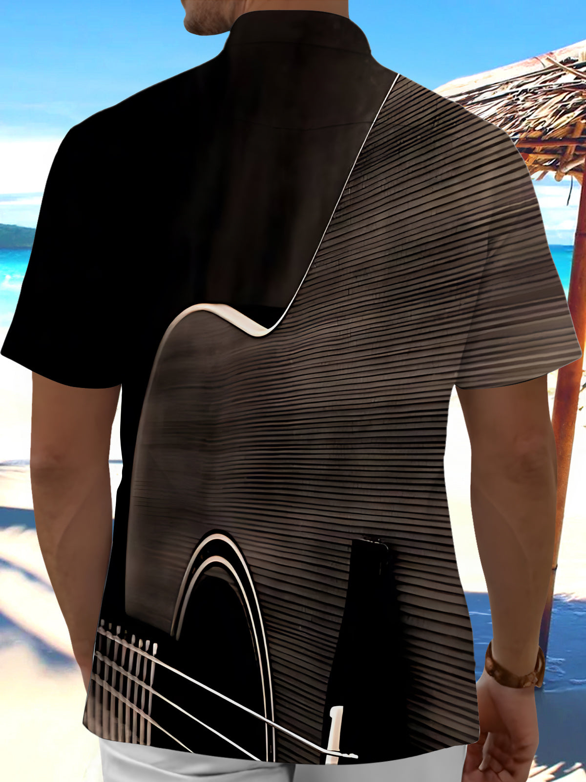 Guitar Print Men's Pocket Short Sleeve Shirts