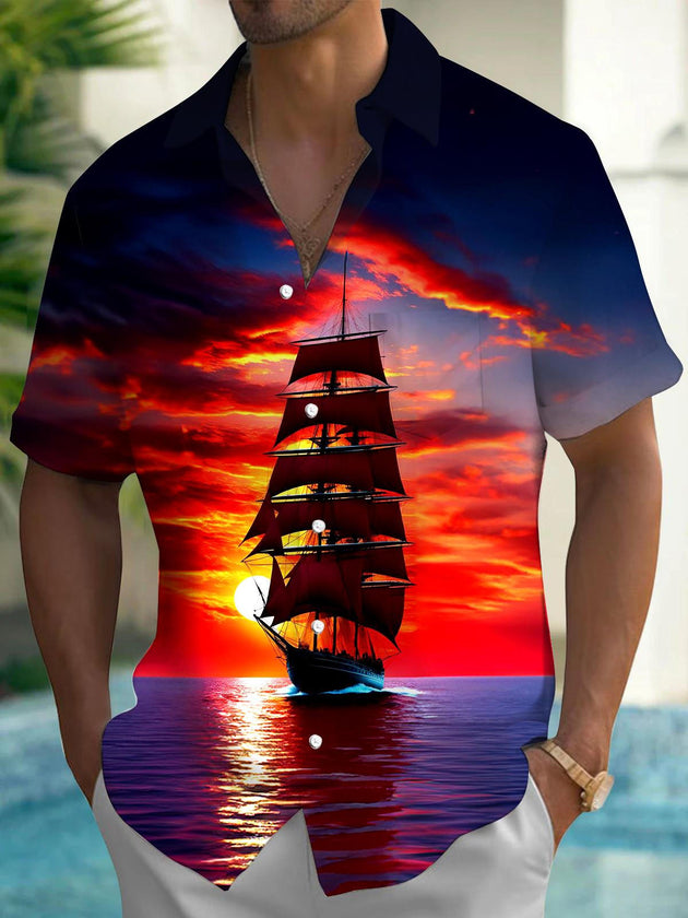 men's Hawaiian shirt front view tropical beach vacation