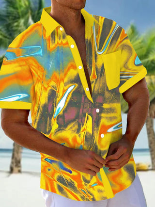 Men's abstract gradient print pocket short sleeve shirt front view