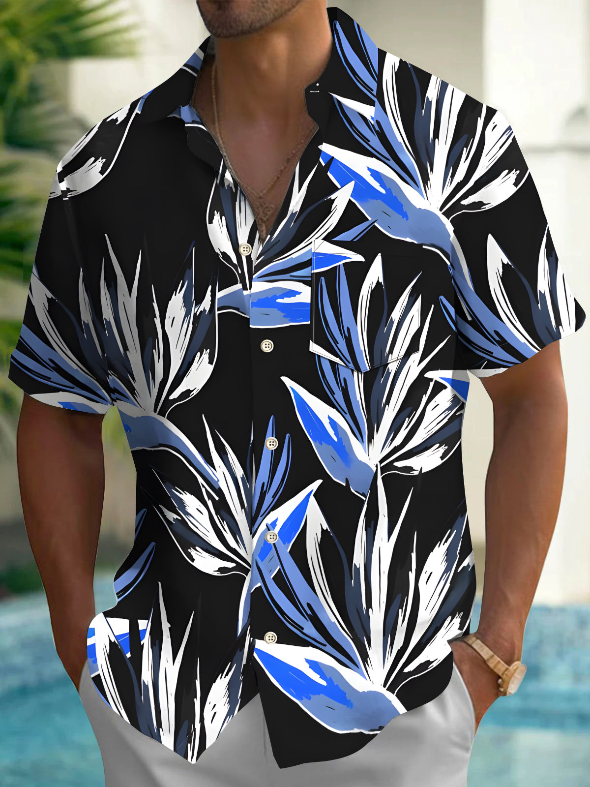 Floral Men's Pocket Short Sleeve Shirts