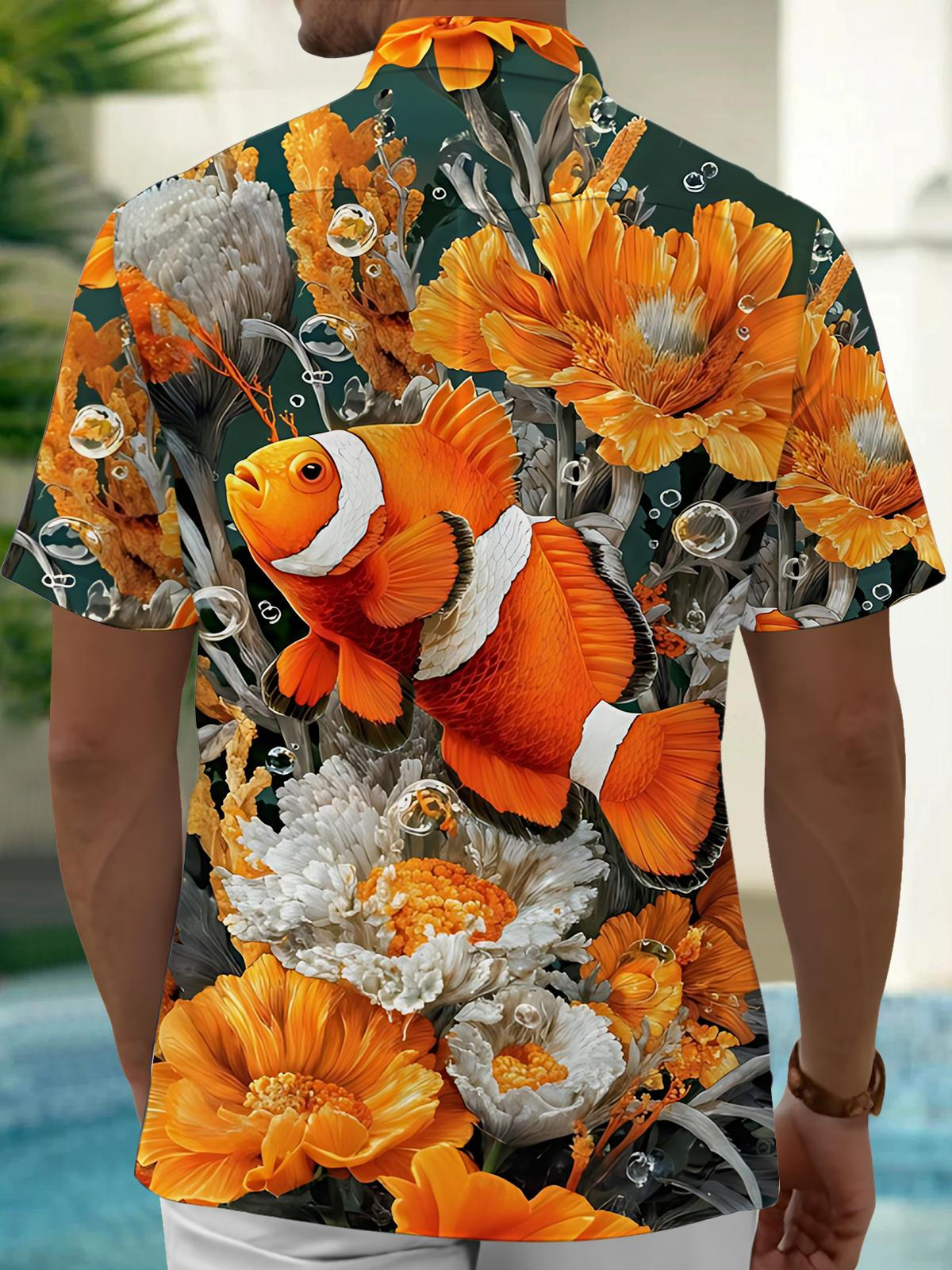 Clownfish Print Men's Pocket Short Sleeve Shirts