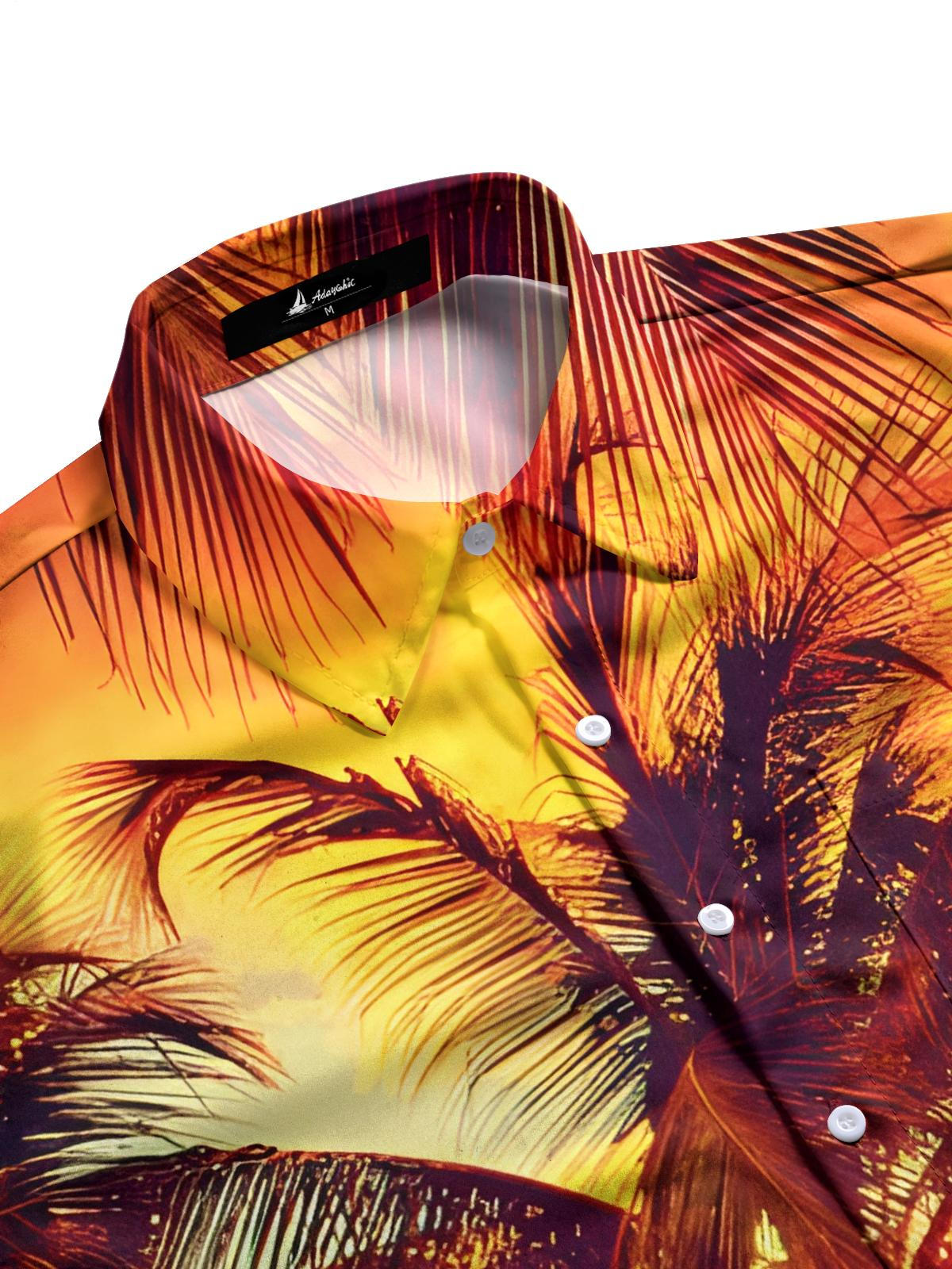 Hawaiian Coconut Tree Print Men's Pocket Short Sleeve Shirts