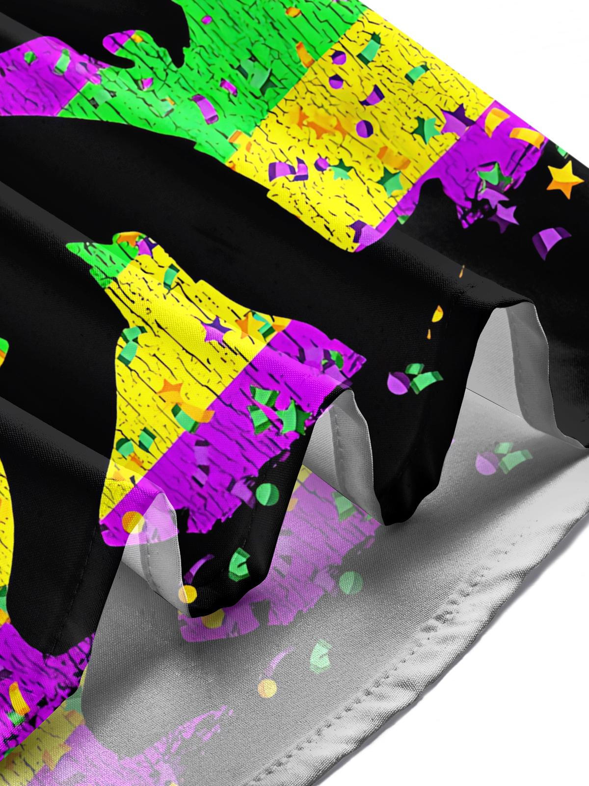 Mardi Gras Bigfoot Print Men's Pocket Short Sleeve Shirts