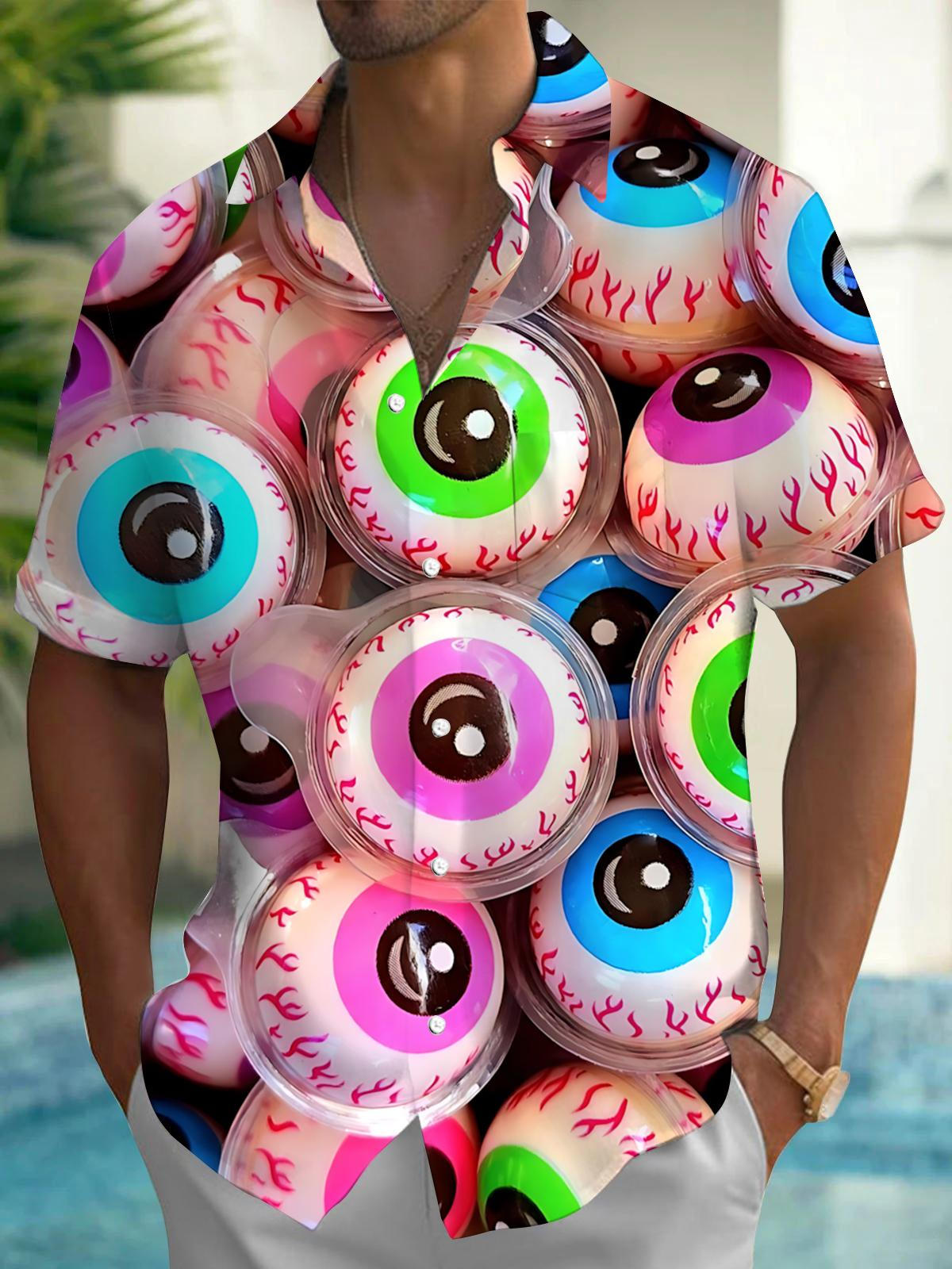 Halloween Eyeball Candy Print Men's Pocket Short Sleeve Shirts