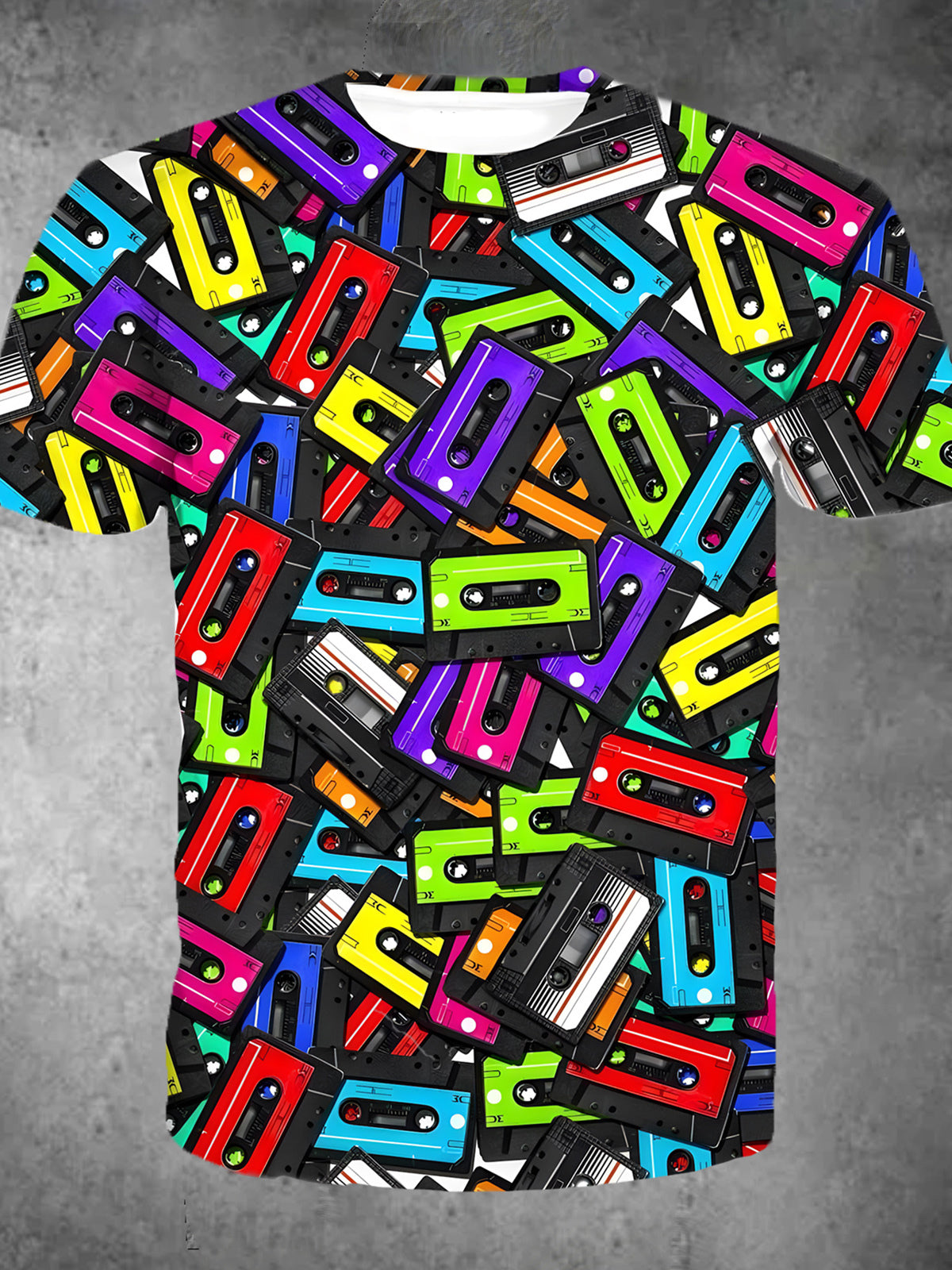 Tape Print Round Neck Short Sleeve Men's T-shirt