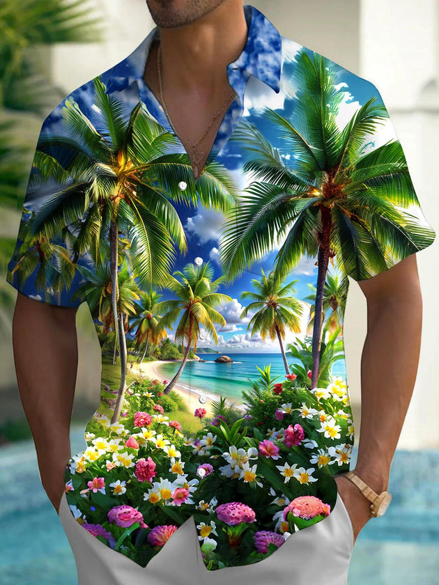 men's Hawaiian shirt front view tropical beach vacation