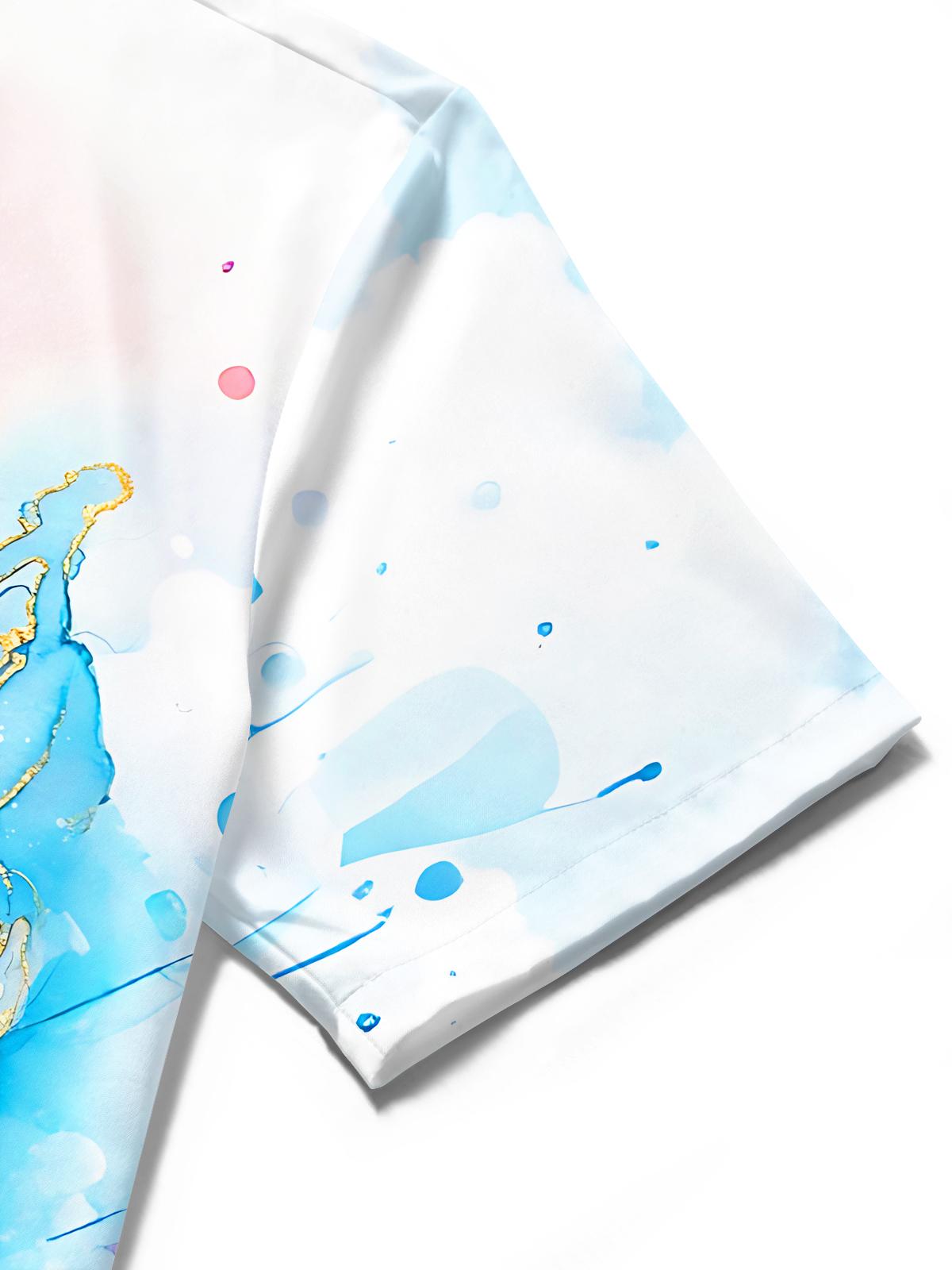 Art Watercolor Fluid Gradient Tie-Dye Men's Pocket Short Sleeve Shirts