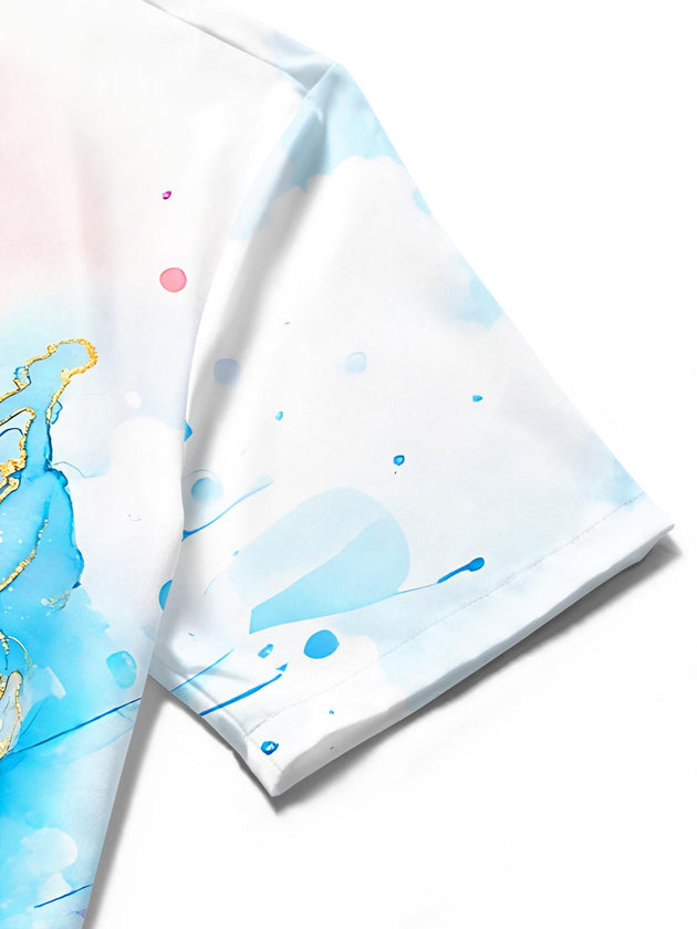 Art Watercolor Fluid Gradient Tie-Dye Men's Pocket Short Sleeve Shirts