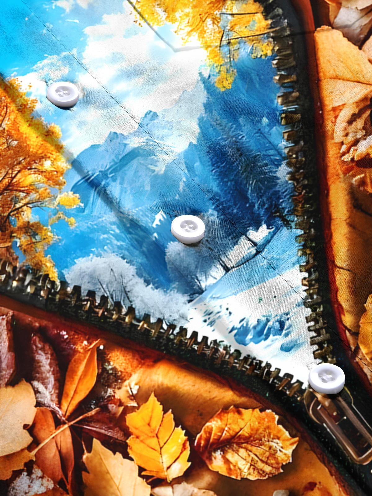 Autumn Winter Leaf Men's Pocket Short Sleeve Shirts