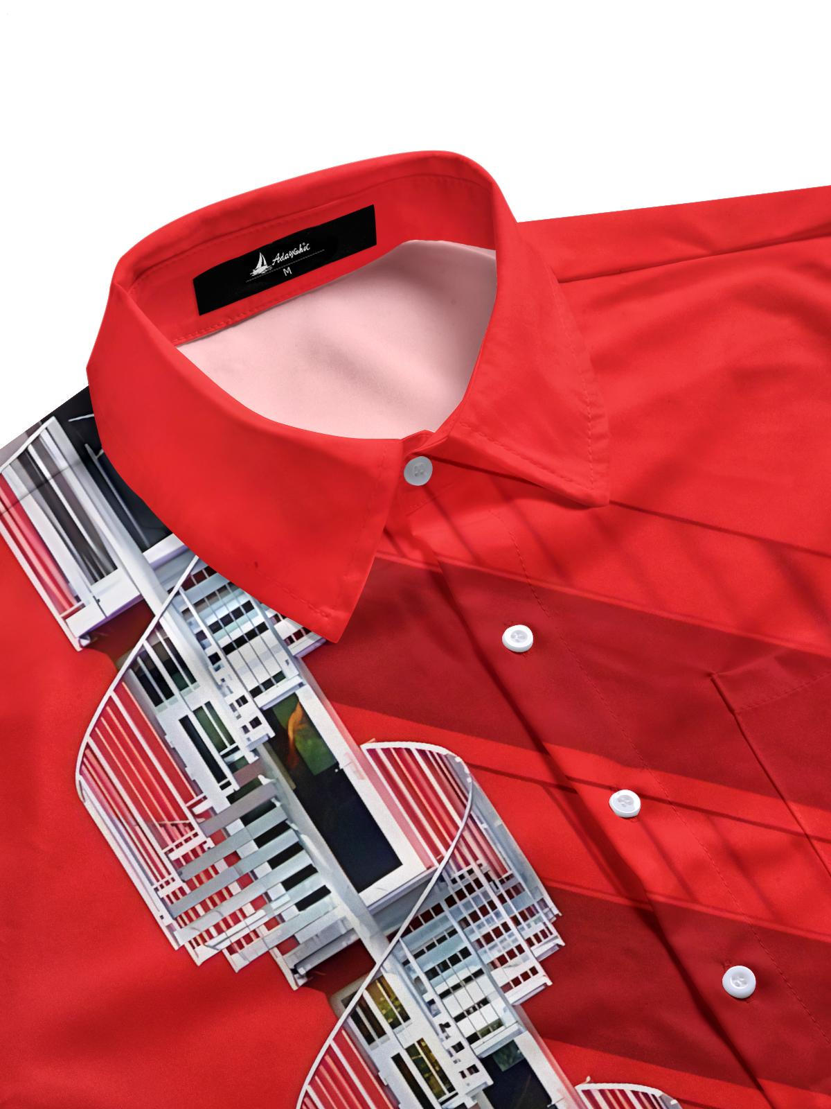 Stairway Print Men's Pocket Short Sleeve Shirts