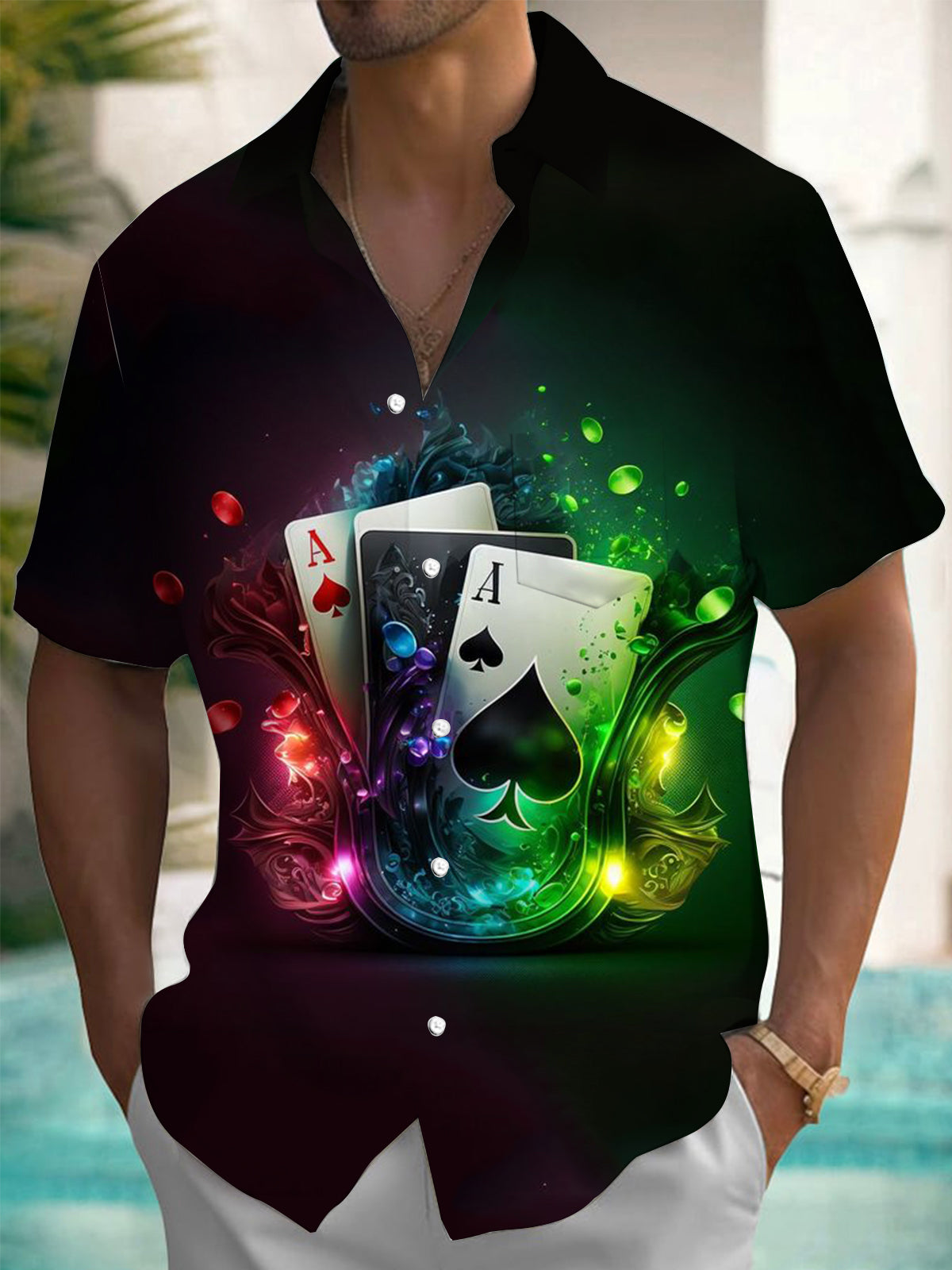 Poker Men's Pocket Short Sleeve Shirts