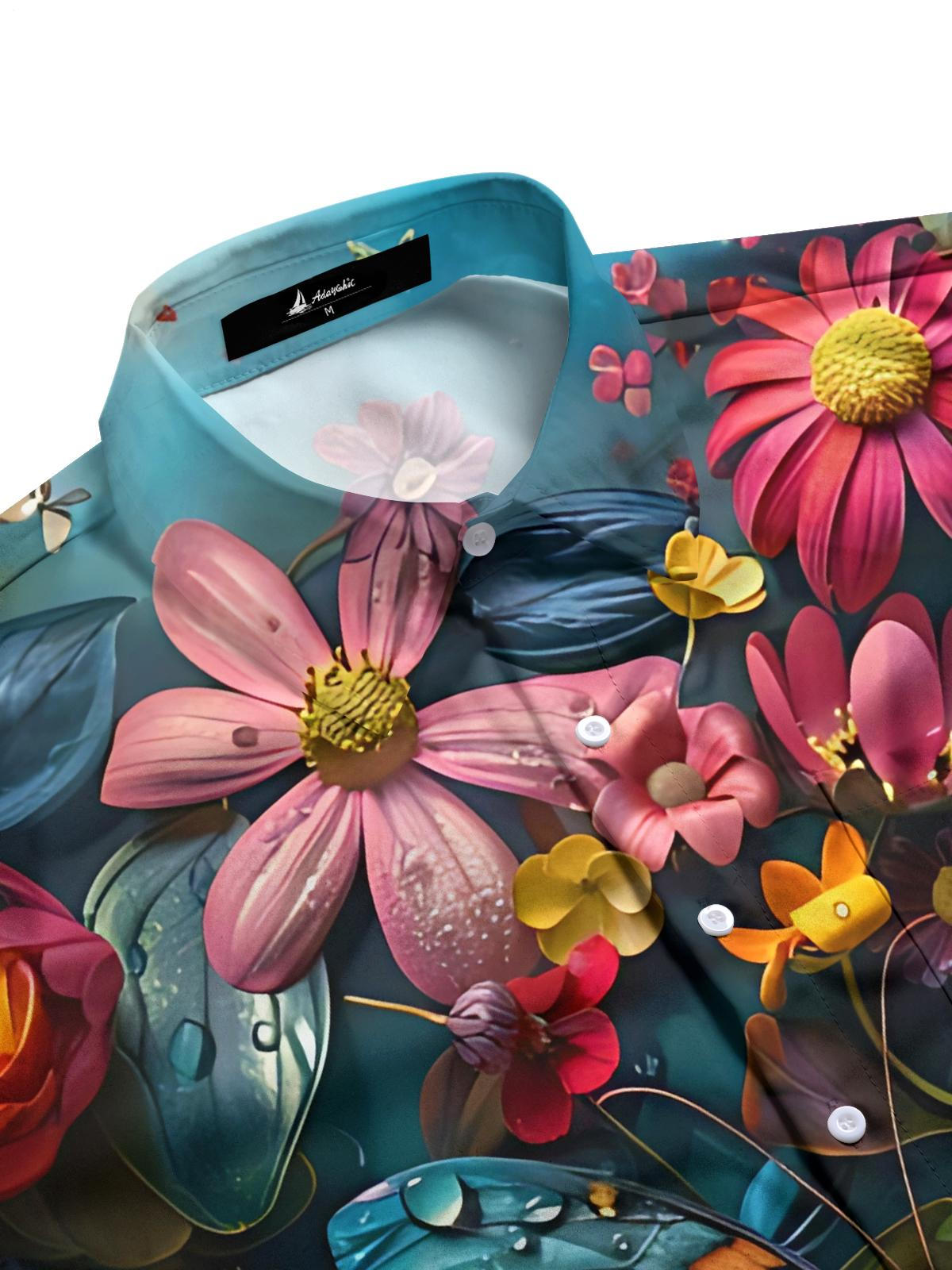 Butterfly Floral Print Men's Pocket Short Sleeve Shirts