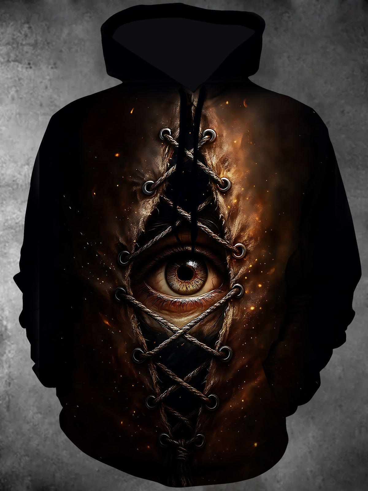 Eye Print Long Sleeve Hooded Pocket Men's Top