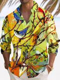 Hawaiian Animal Bird Print Long Sleeve Men's Shirts With Pocket