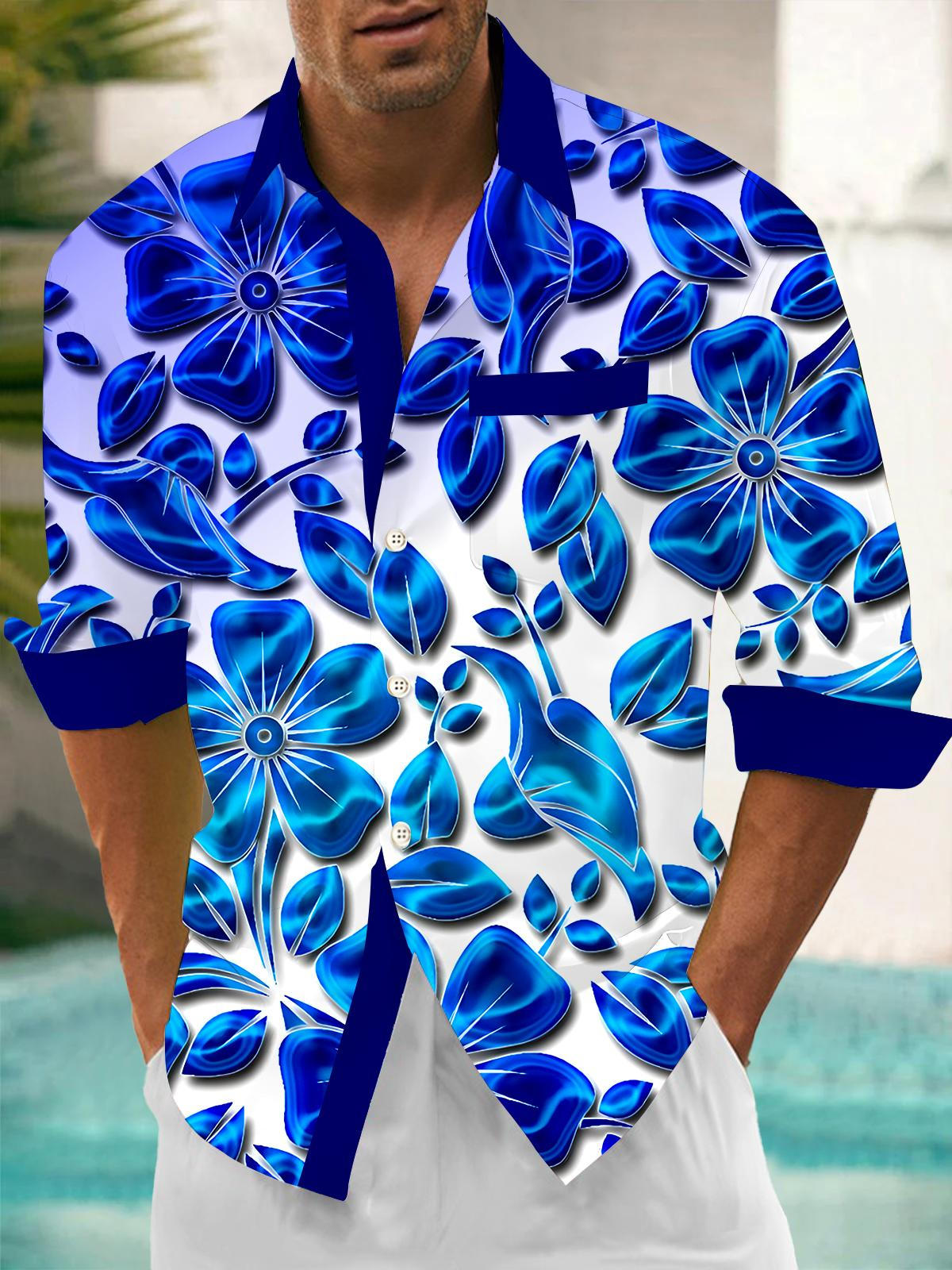 Floral Men's Pocket Long Sleeve Shirts
