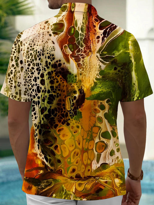 Men's Gradient Abstract Color-block Short Sleeve Shirt Back View