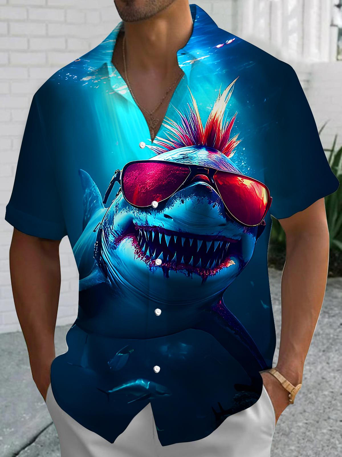Funny Shark Wearing Sunglasses Men's Pocket Short Sleeve Shirts