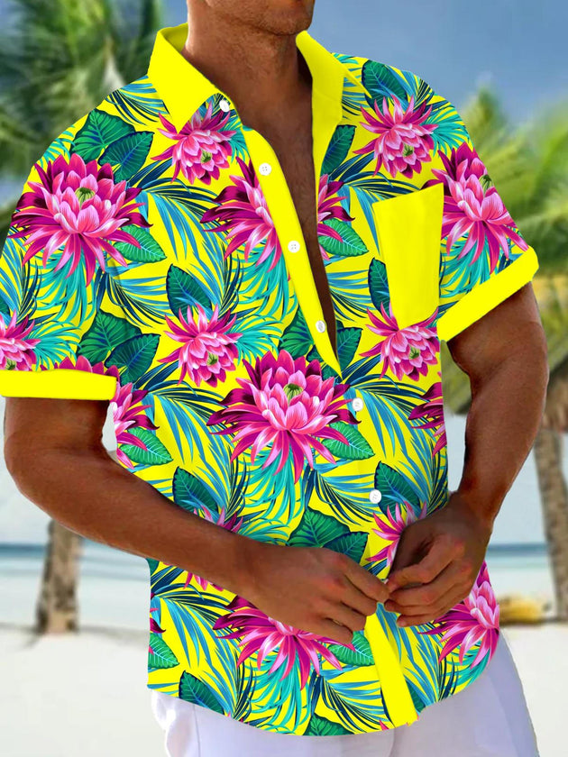 men's Hawaiian shirt front view tropical beach vacation