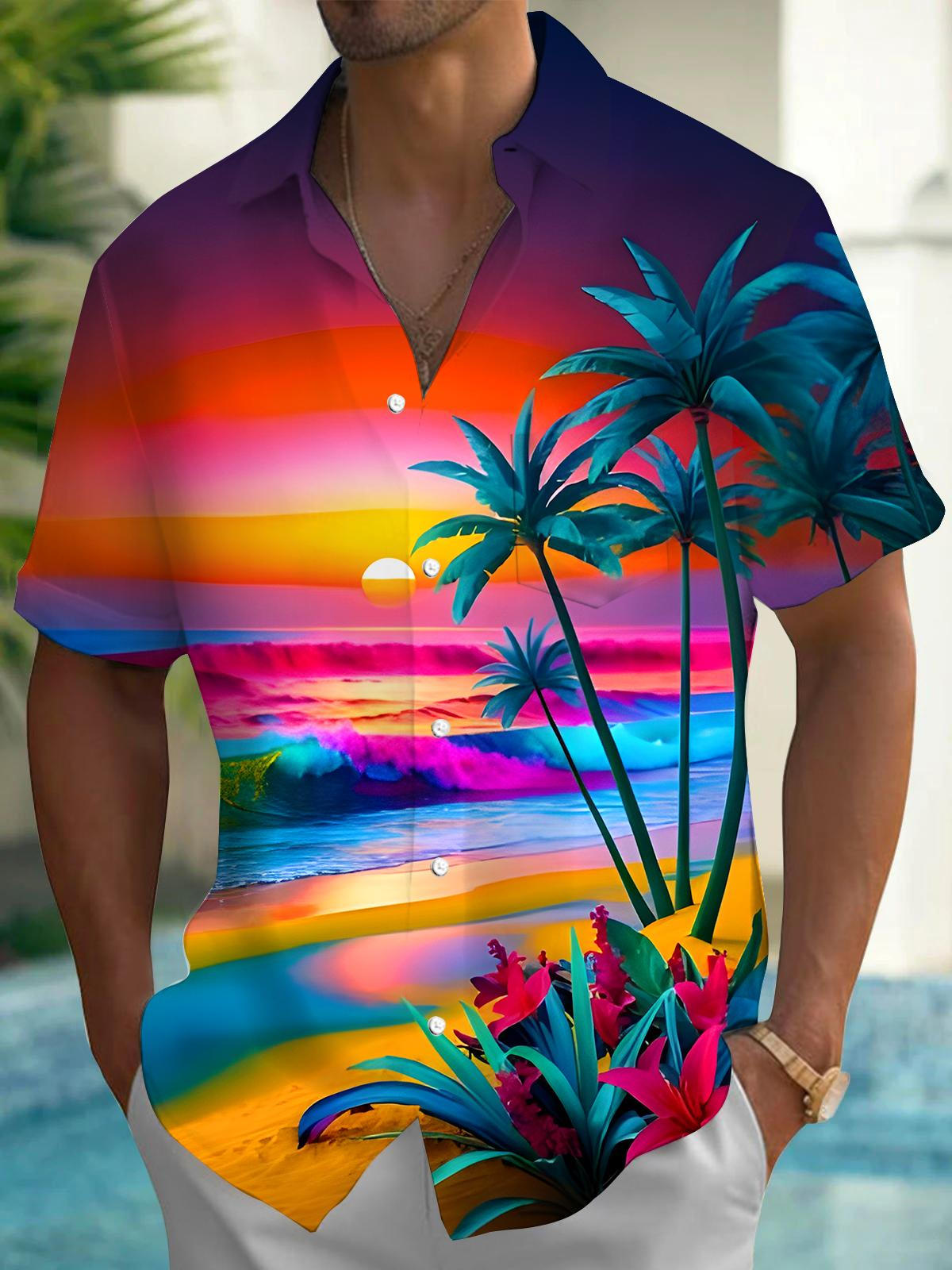 Coconut Tree Men's Pocket Short Sleeve Shirts