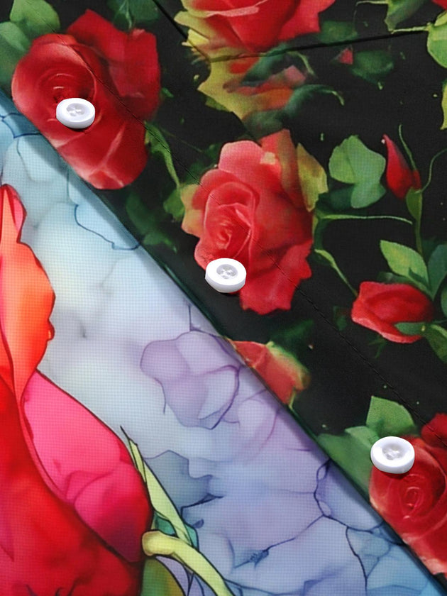 men's rose print short sleeve flat lay shirt
