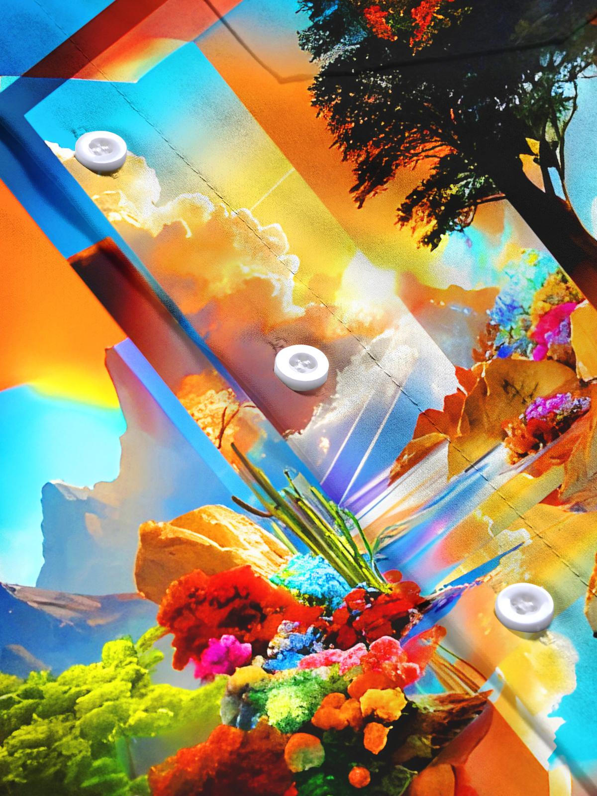 Plant Floral Mirror Water Feature Sunset Glow Mountains Geometry Men's Pocket Long Sleeve Shirts