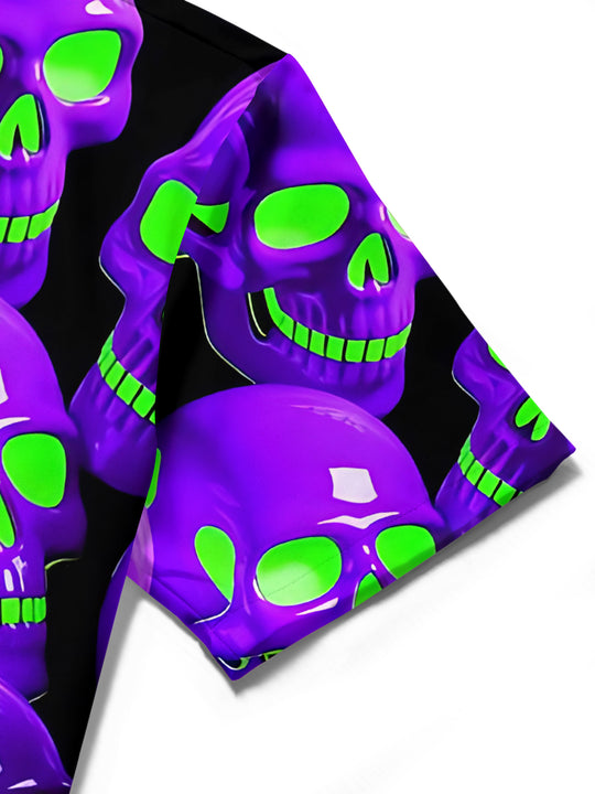 men's skull print shirt close-up short sleeve