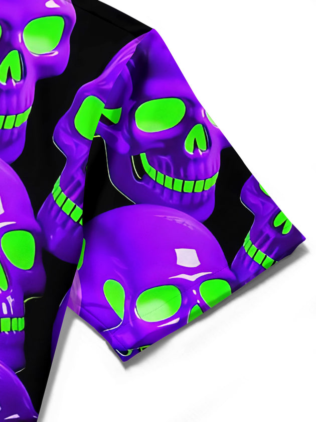 men's skull print shirt close-up short sleeve