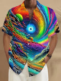 Rainbow Psychedelic Planet Men's Pocket Short Sleeve Shirts