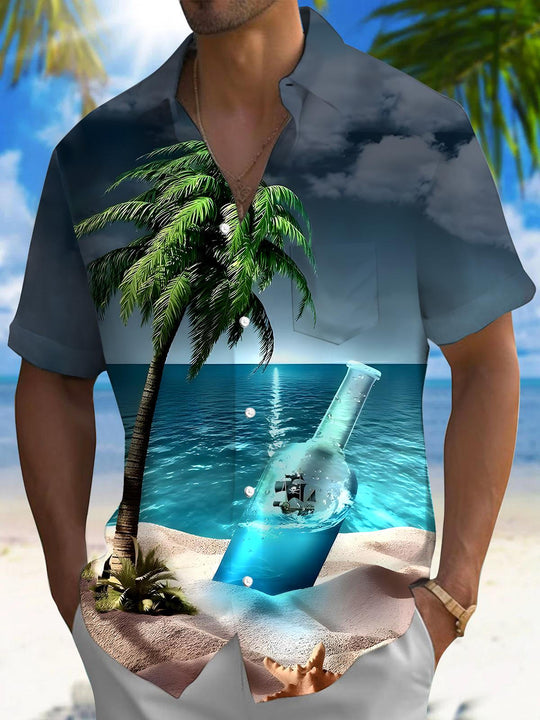 men's Hawaiian shirt front view tropical beach vacation