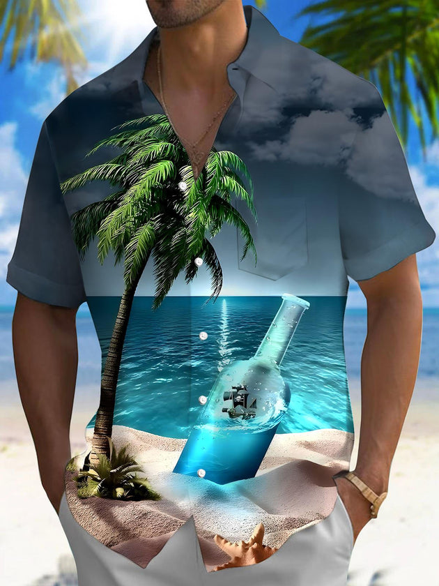 men's Hawaiian shirt front view tropical beach vacation