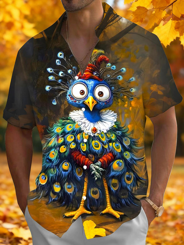 men's peacock print shirt front view