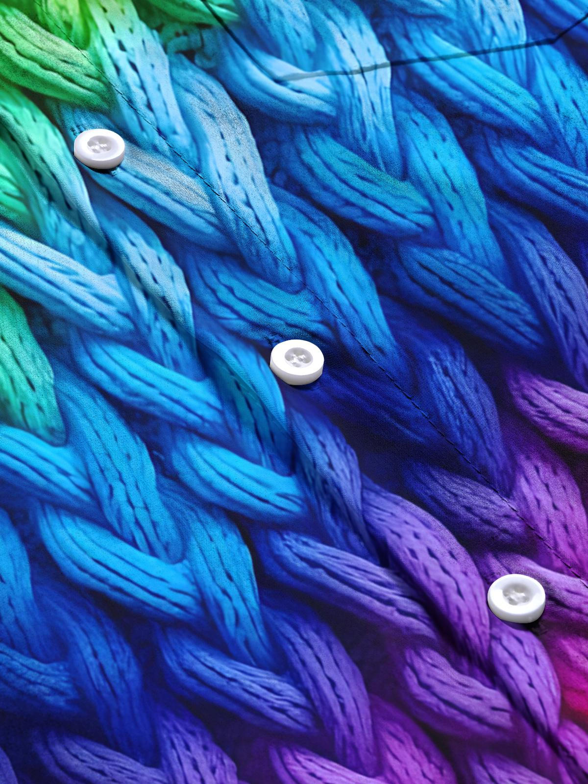 Rainbow Braided Rope Print Men's Pocket Short Sleeve Shirts