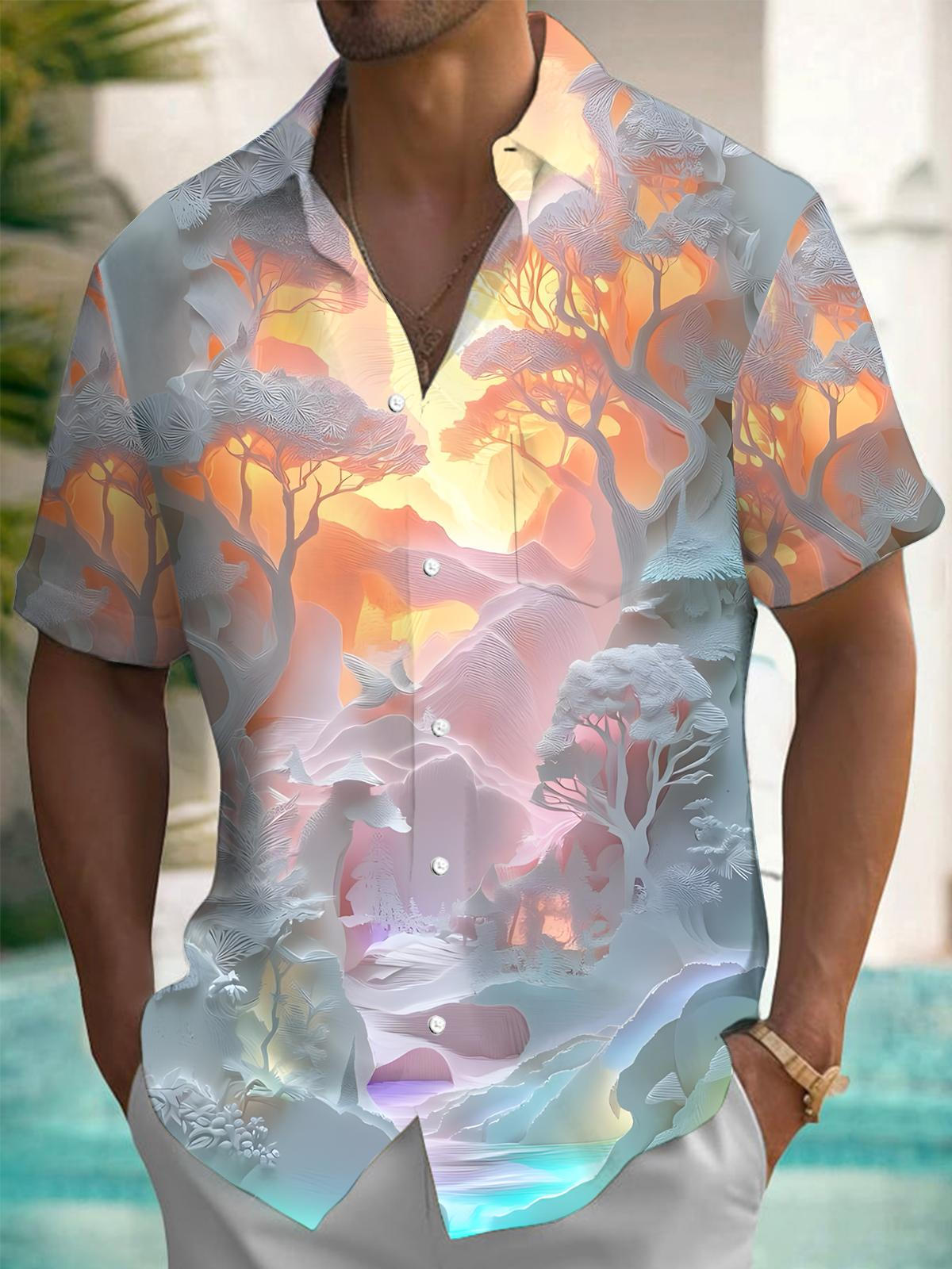 Plant Art Print Men's Pocket Short Sleeve Shirts