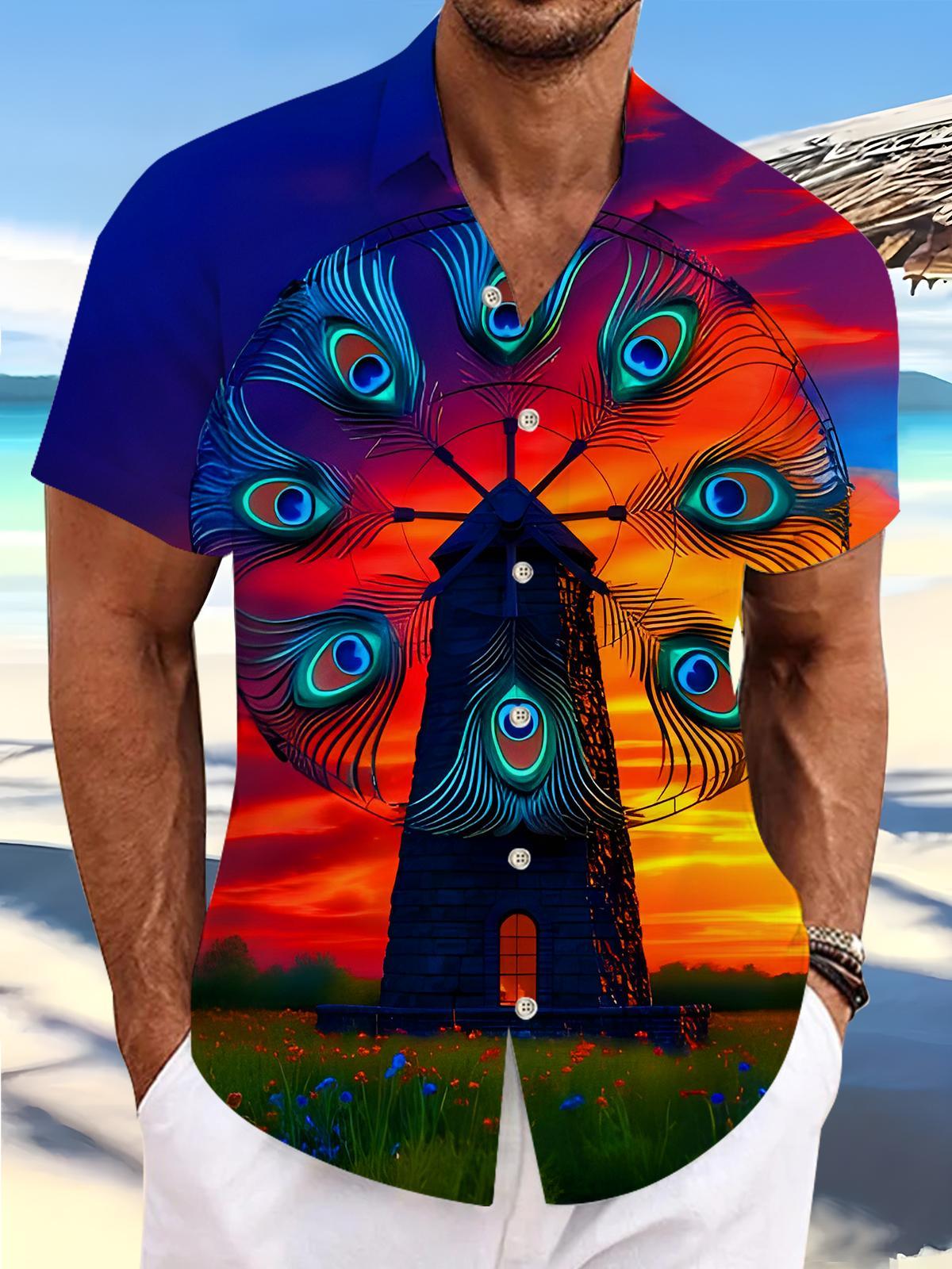 men's peacock print shirt front view