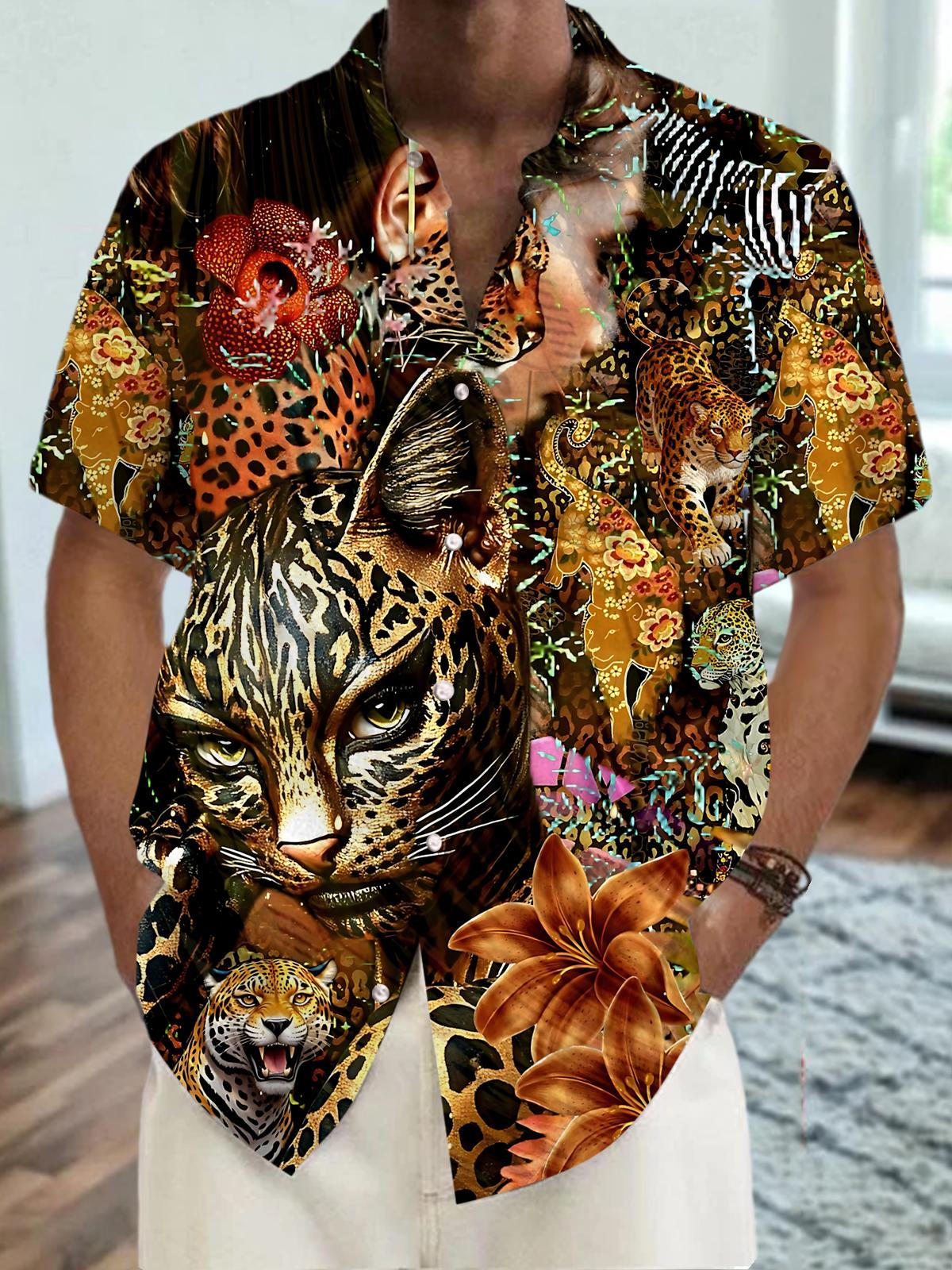 Animal Print Men's Pocket Short Sleeve Shirts