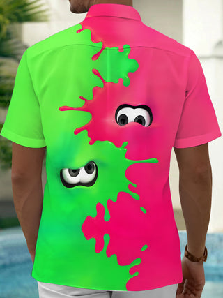 men's funny eyes contrast color pocket short sleeve shirt back view
