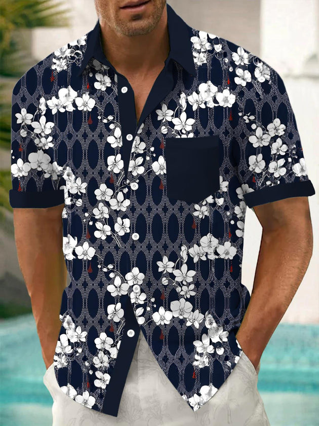 Men's floral short sleeve shirt front view