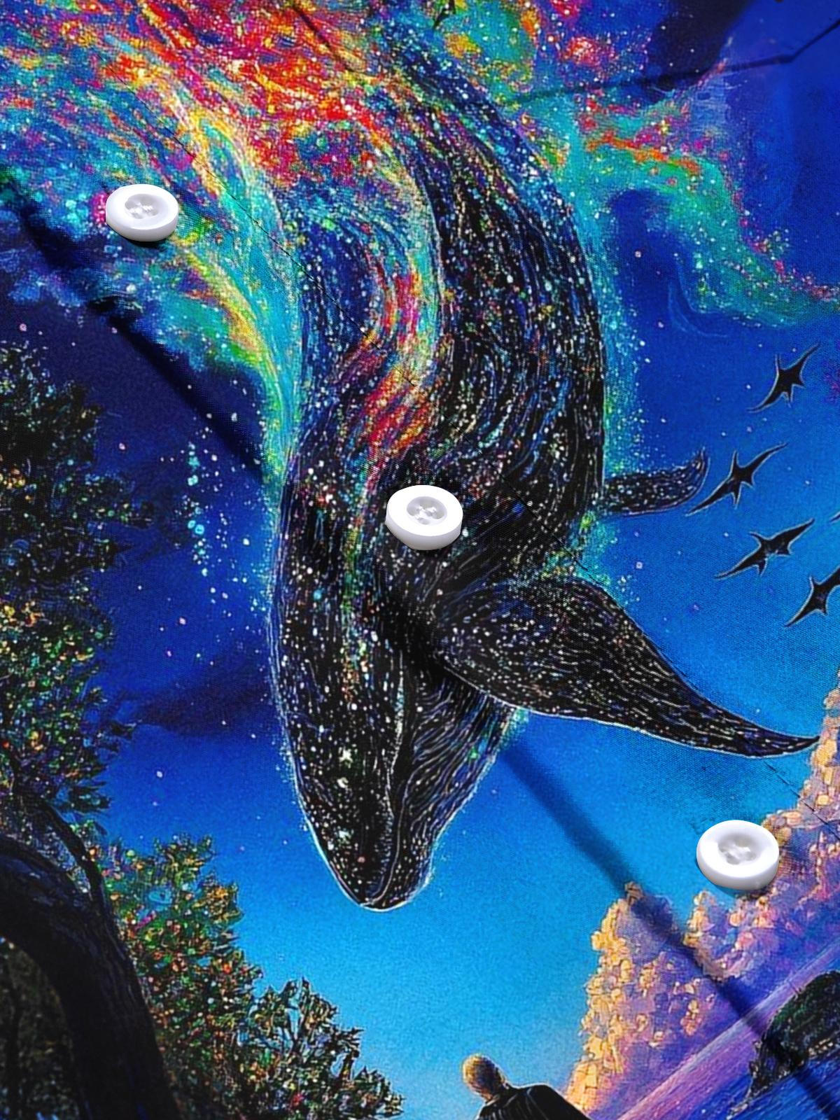 Whale Art Print Men's Pocket Short Sleeve Shirts