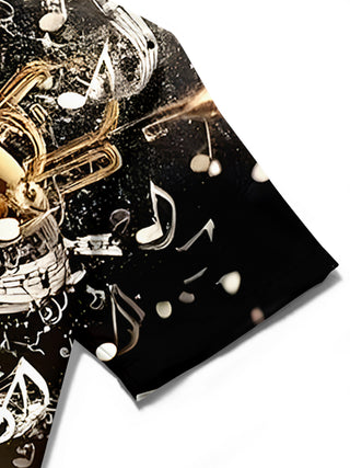 men's music print shirt close-up short sleeve