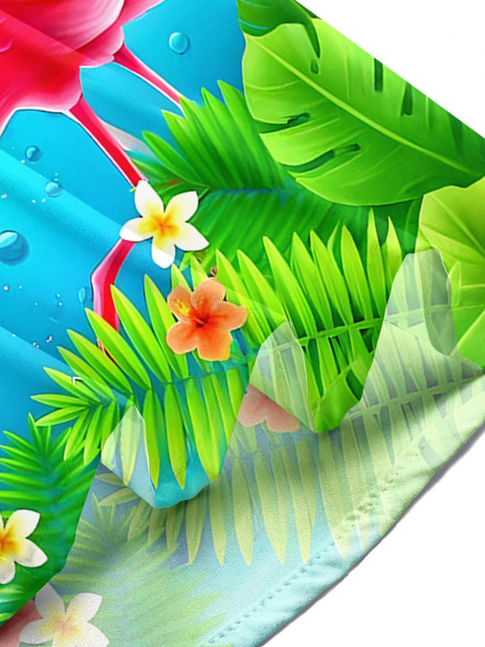 Men's tropical Hawaiian flamingo cocktail short sleeve shirt lifestyle photo tropical beach vacation