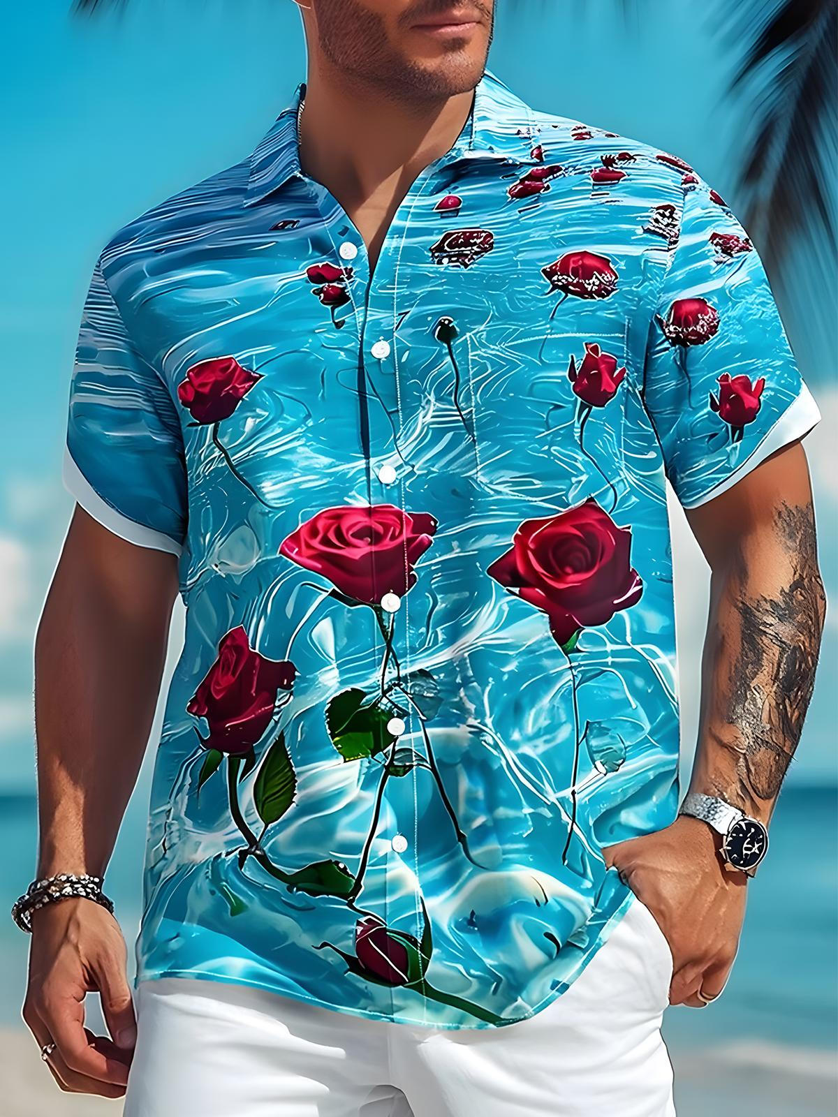 Hawaiian Ocean Rose Men's Pocket Short Sleeve Shirts