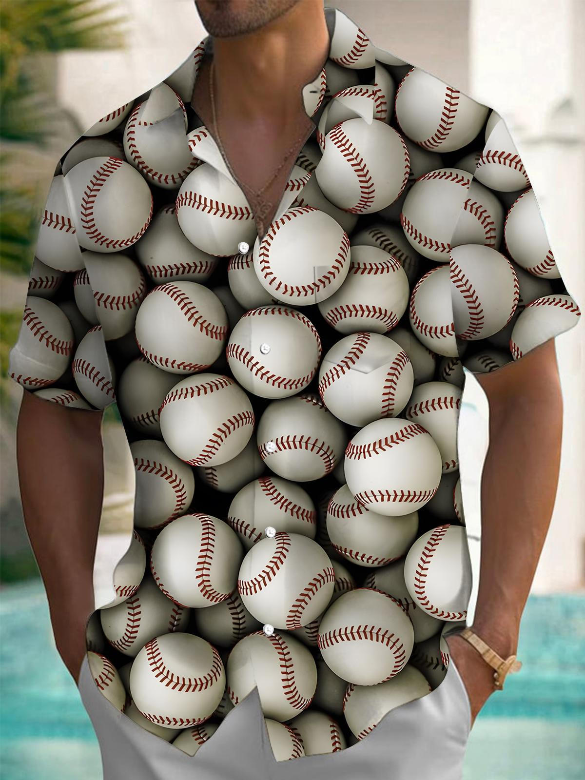 Baseball Print Men's Pocket Short Sleeve Shirts