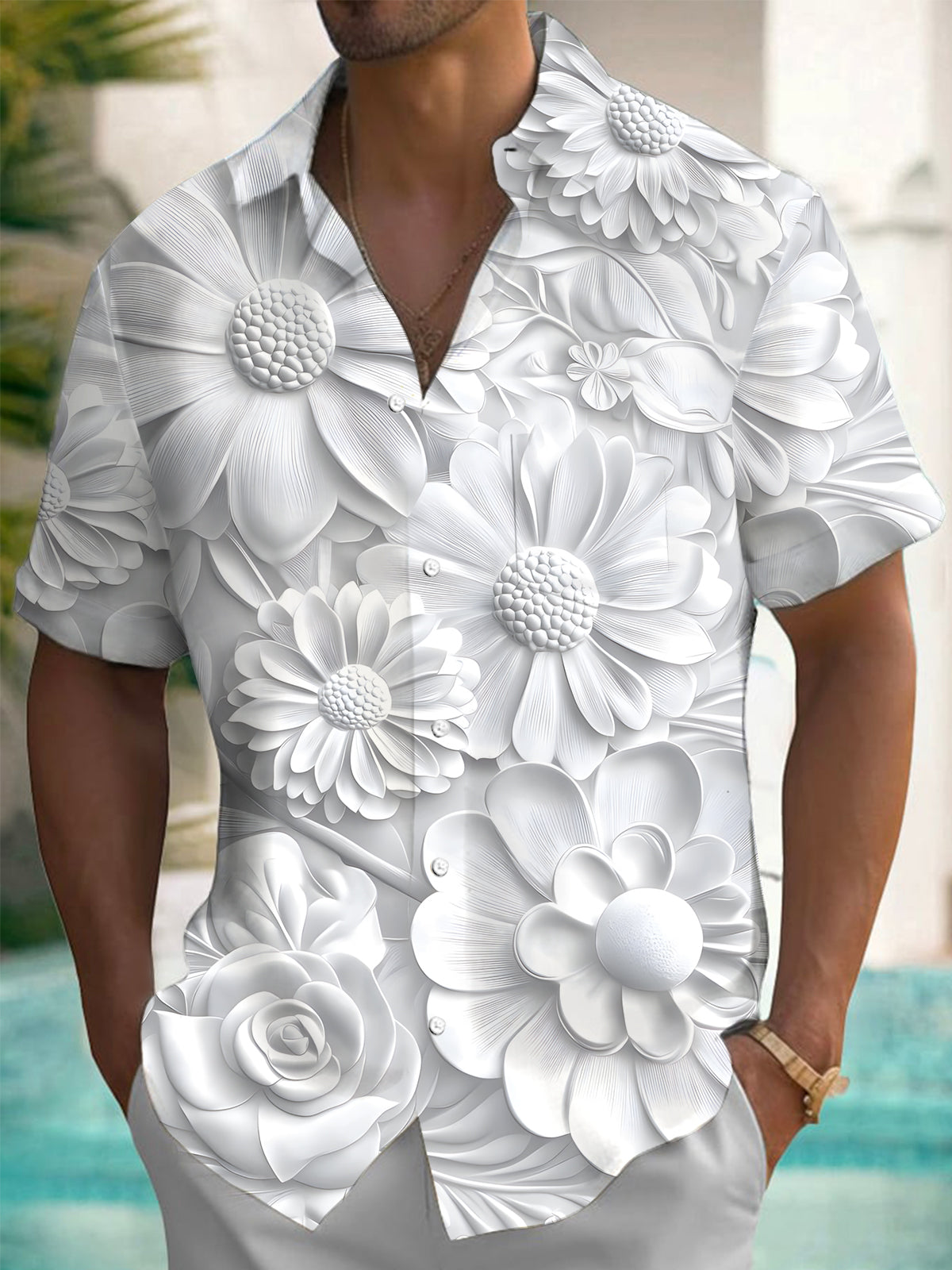 Floral Print Men's Pocket Short Sleeve Shirts