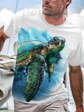 Turtle Print Round Neck Short Sleeve Men's T-shirt