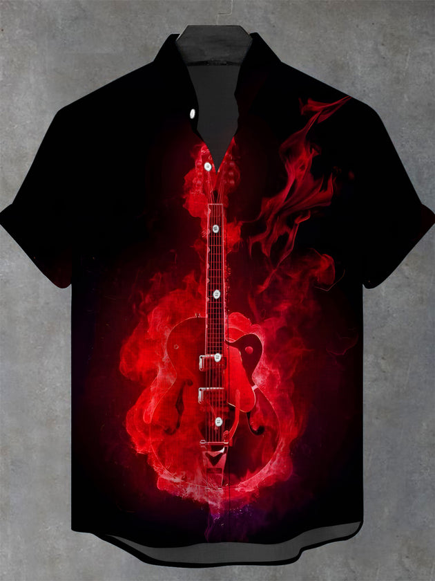 men's guitar print shirt front view